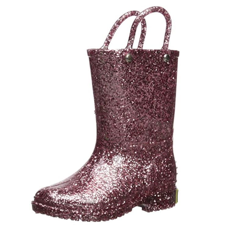 JB Girls' Size Waterproof Glitter Rain Boot with the bow on the back 