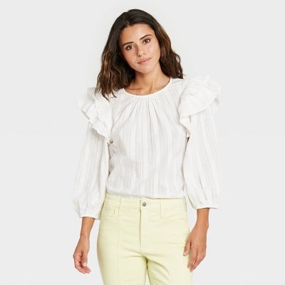 Universal Thread Women's Ruffle 3/4 Sleeve Blouse