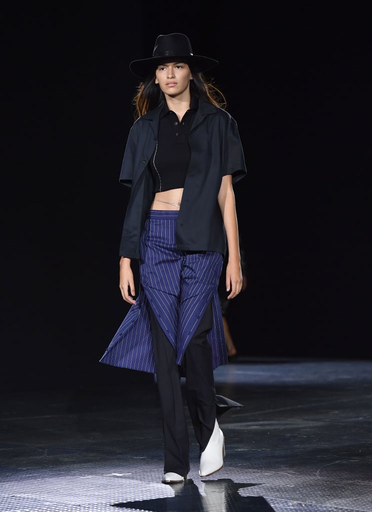 A Pinstripe Skirt Over Pants on the Rag & Bone Runway During New York Fashion Week