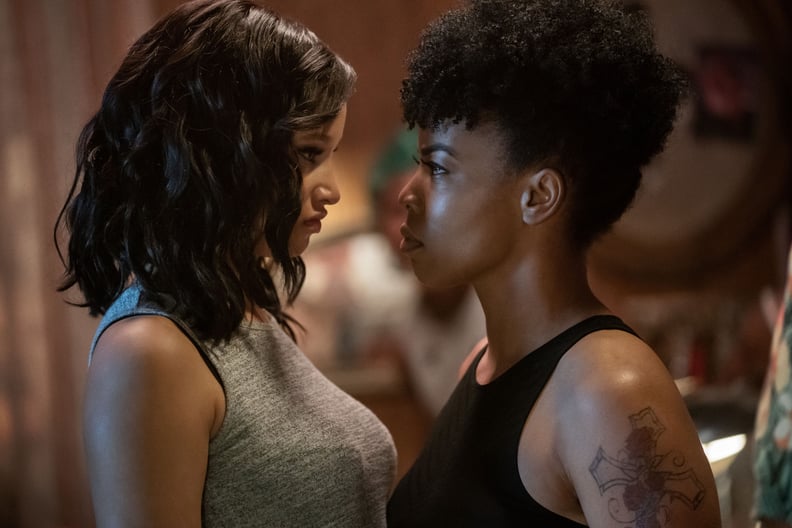 P-VALLEY, from left: Elarica Johnson, Brandee Evans, Scars, (Season 1, ep. 102, aired July 19, 2020). photo: Jessica Miglio / Starz / Courtesy Everett Collection”width=