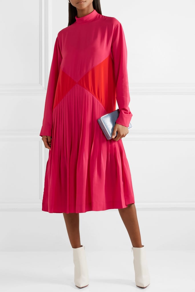 Cédric Charlier Color-Block Pleated Midi Turtleneck Dress