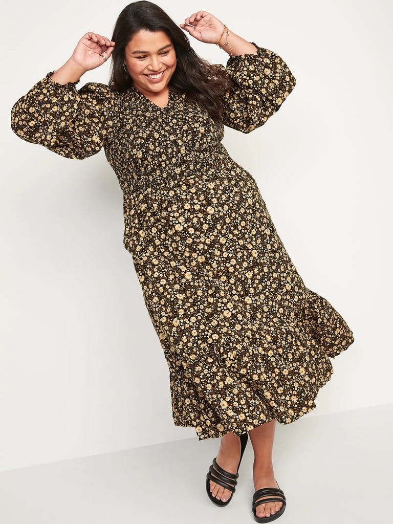 Old Navy Long-Sleeve Fit and Flare Smocked Midi Dress