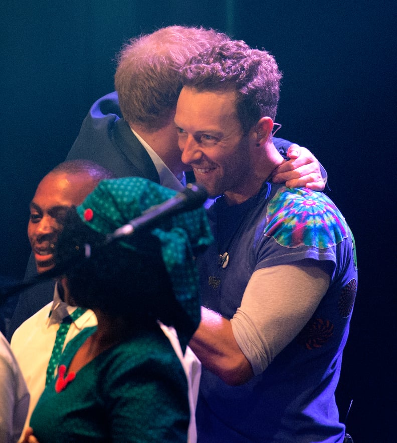 Harry joined Coldplay's Chris Martin on stage during the Sentebale Concert at Kensington Palace in 2016.