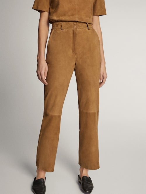 Massimo Dutti Straight Fit Suede Trousers