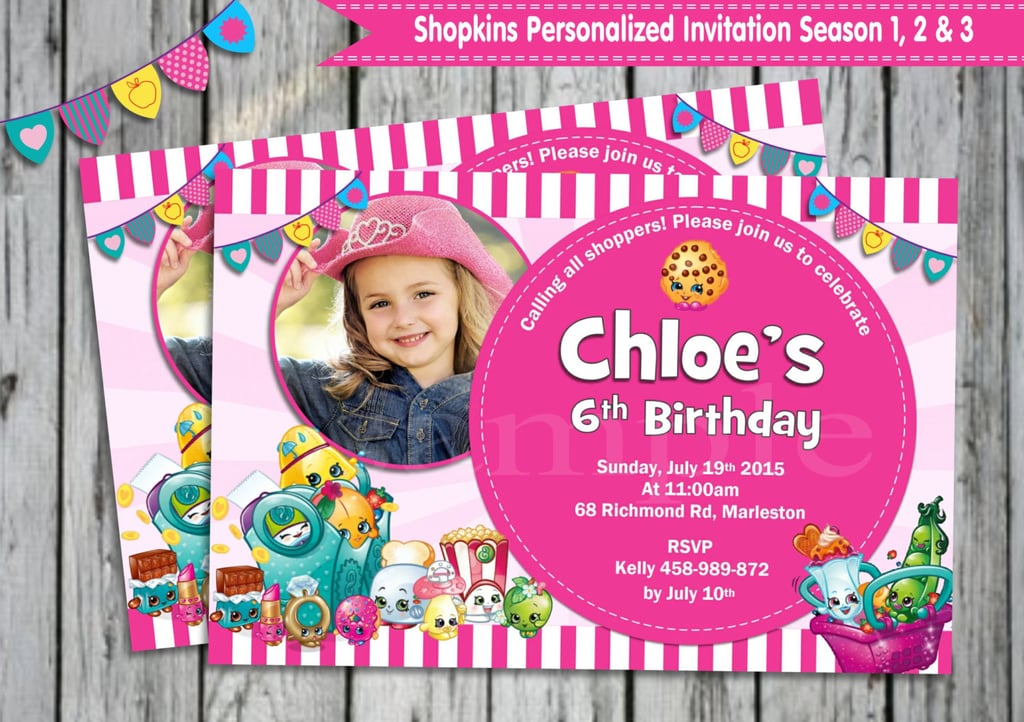 Shopkins custom photo invitation ($9).