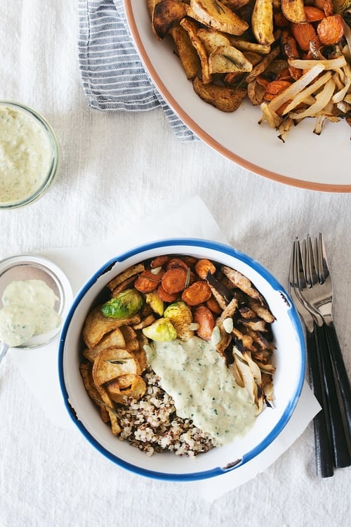 Herb-Roasted Veggie Bowl With Kale-Tahini Sauce