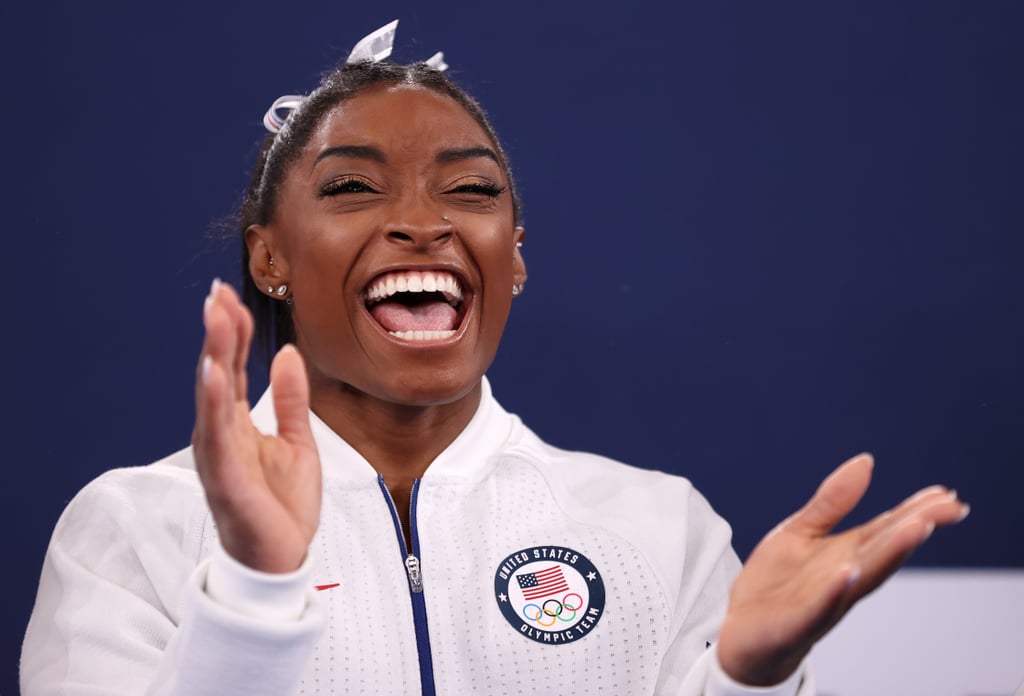 Simone Biles Cheers on Her Olympic Teammates During Finals
