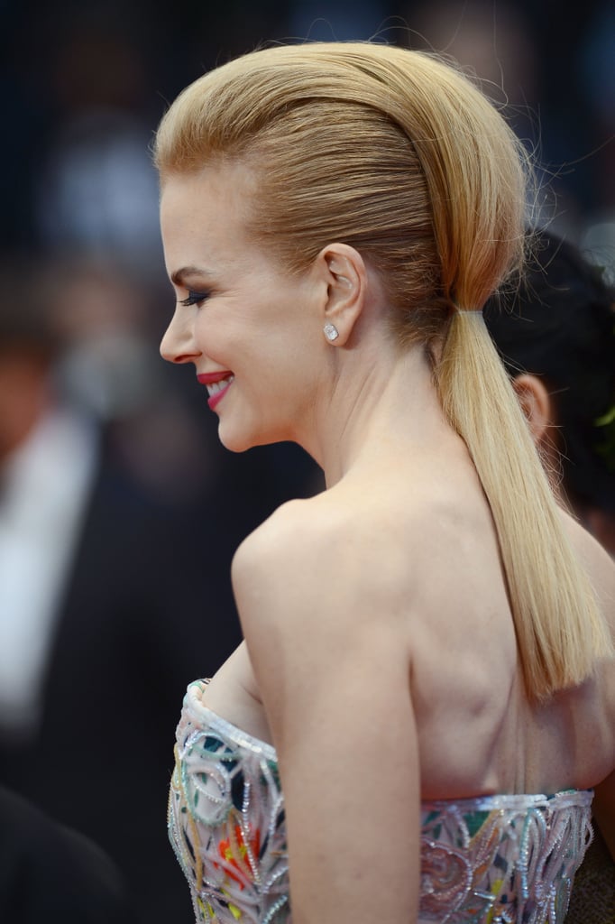 At the Cannes opening ceremony, Nicole Kidman wore a hairstyle from the future. It was a combination of a sleek ponytail and pompadoured coif that really had people talking. At the Cannes opening ceremony, Nicole Kidman wore a hairstyle from the future. It was a combination of a sleek ponytail and pompadoured coif that really had people talking.