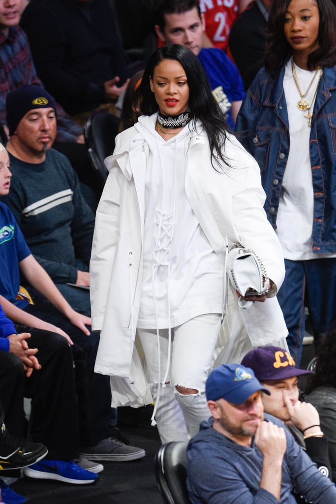 Rihanna went for an all-white outfit at a basketball game in 2016.