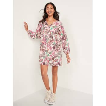 Old Navy Floral-Print V-Neck Long-Sleeve Swing Dress Review | POPSUGAR ...