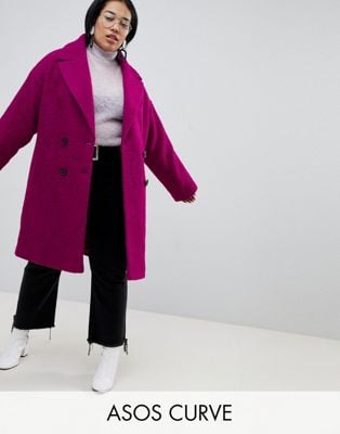 ASOS Design Curve Double Breasted Coat in Texture
