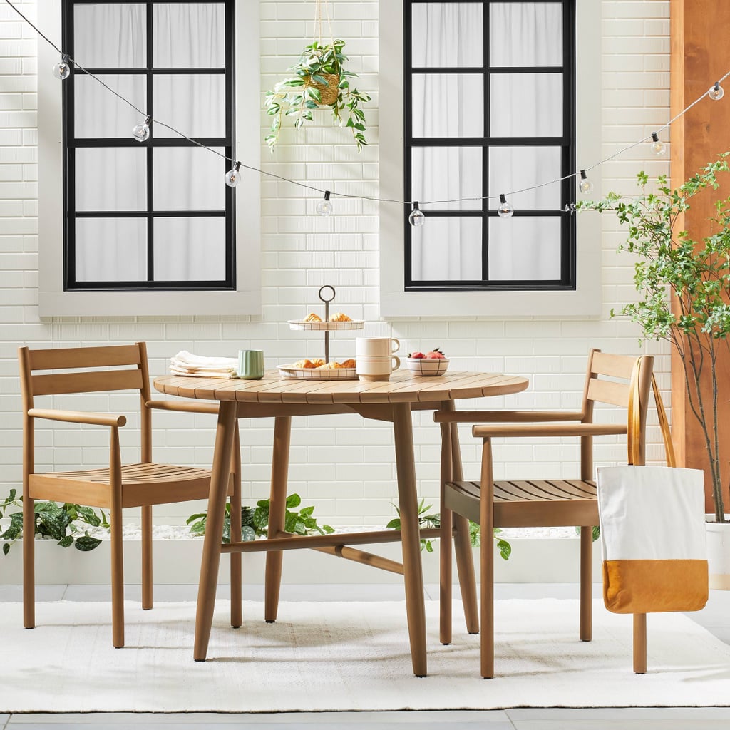 A Dining Set: Slat Wood Outdoor Captain Dining Chair Set