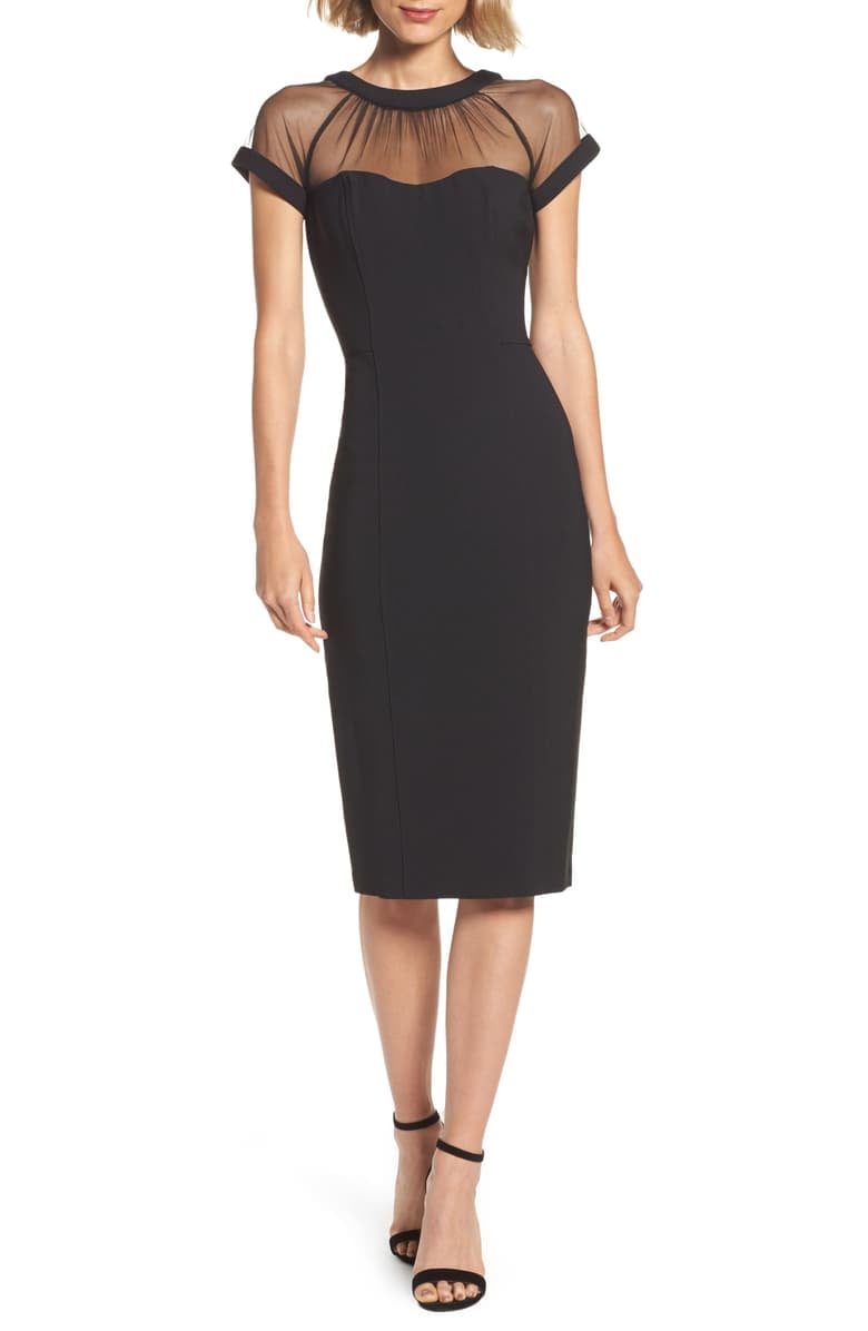 Maggy London Illusion Yoke Crepe Sheath Dress