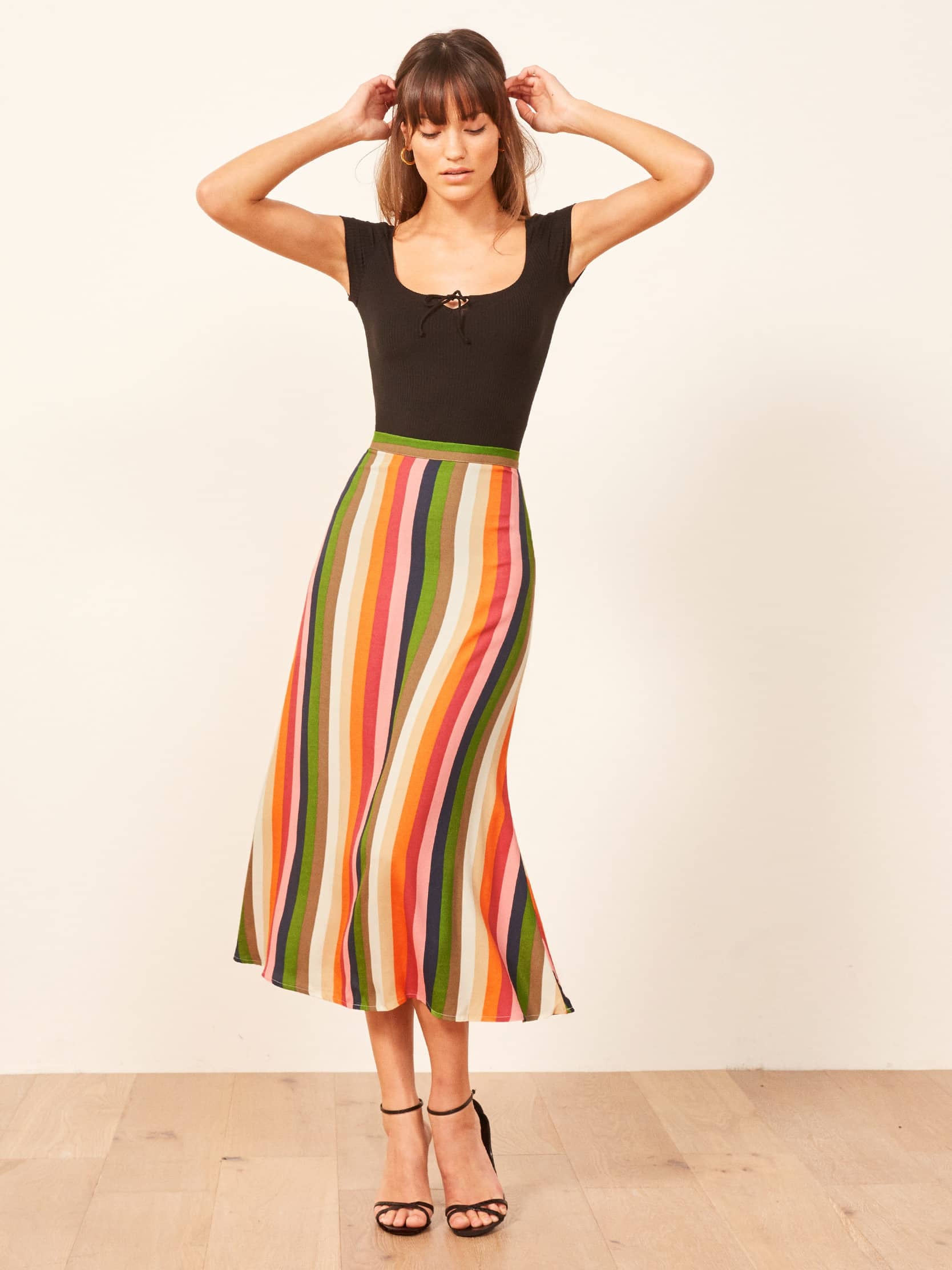 reformation rainbow skirt