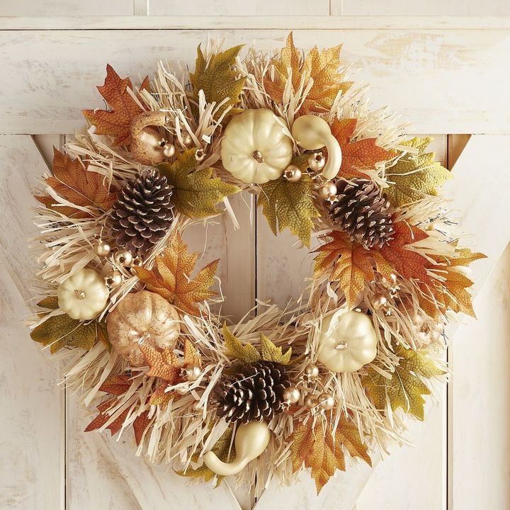 Pier 1 Imports Pumpkin & Raffia Wreath Best Fall Wreaths POPSUGAR