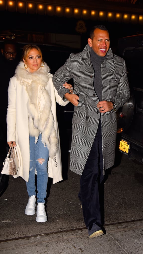 Jennifer Lopez's White Coat and Sneakers With Alex Rodriguez