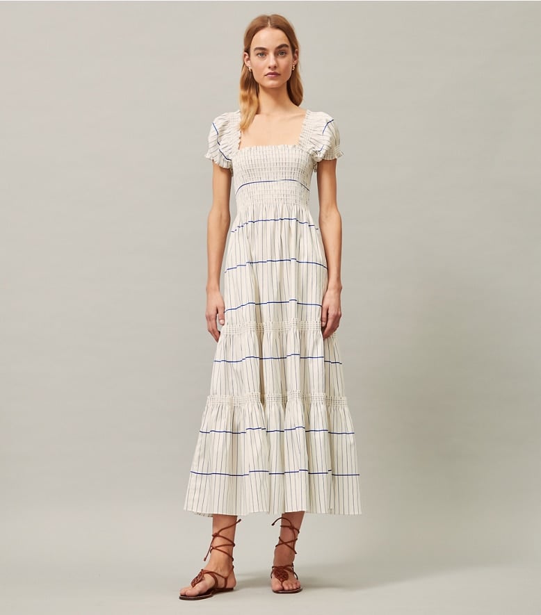 smocked midi dress