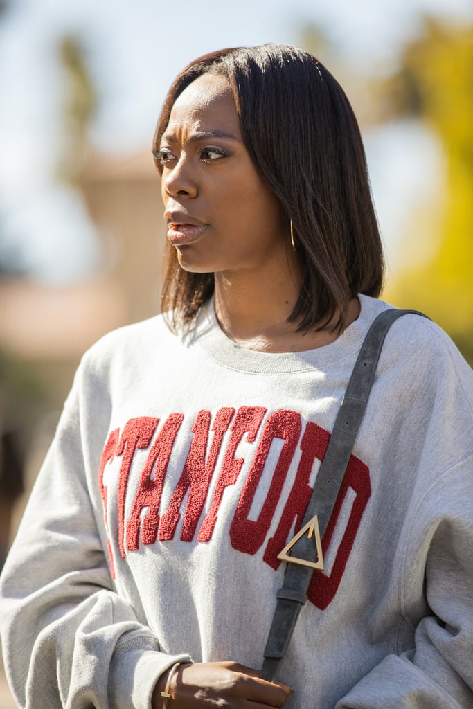 Molly outfitted a Stanford sweatshirt with a Bottega bag.