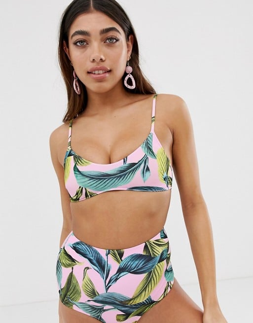 Monki Cross Back Tropical Print Bikini
