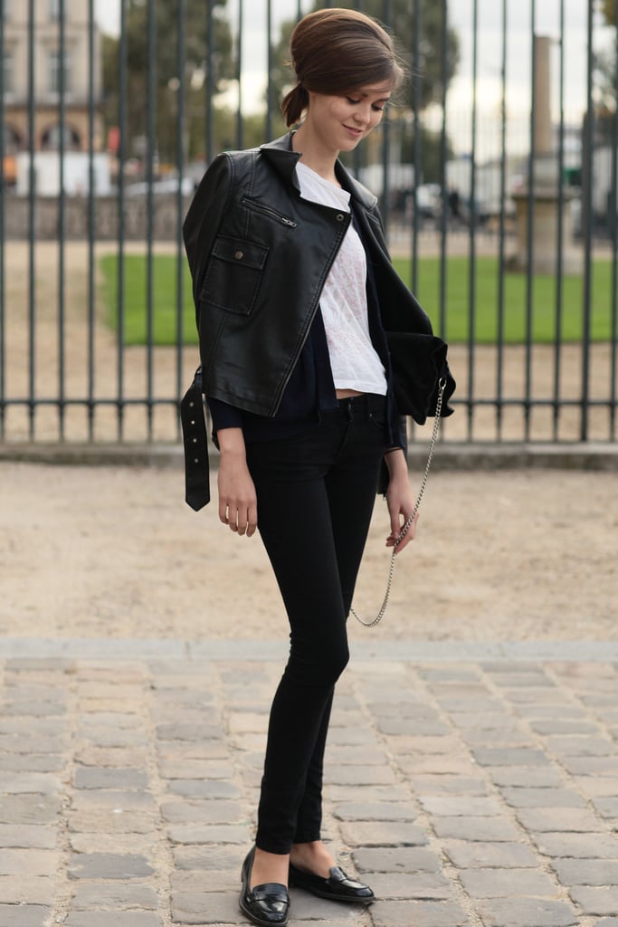 Preppy and sharp, thanks to loafers and a slick leather jacket.
Preppy and sharp, thanks to loafers and a slick leather jacket.