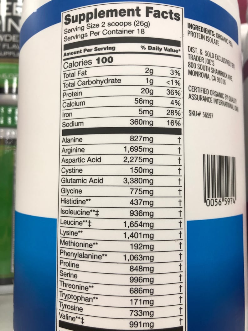 Trader Joe's Pea Protein Powder Nutritional Info
