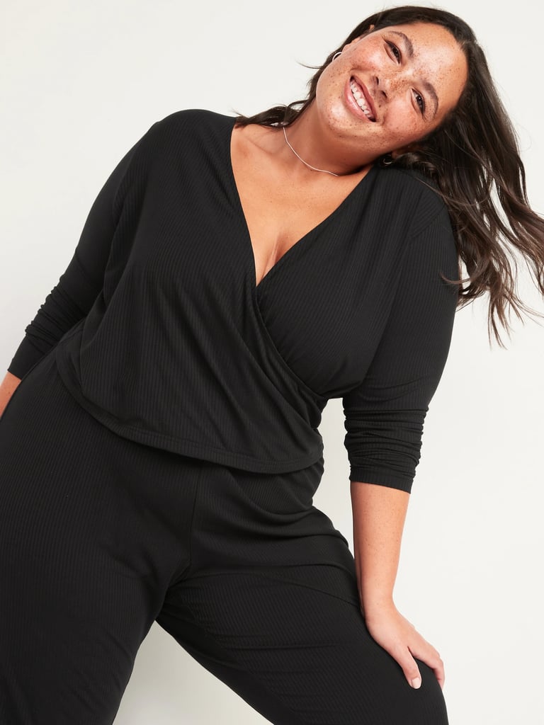 Elevated Loungewear: Old Navy Sunday Sleep Rib-Knit Faux-Wrap Pajama Top and Ribbed Pajama Pants