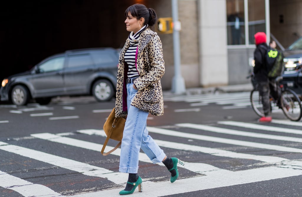 Style Your Leopard-Print Coat With: A Striped Tee, Jeans, and Heels With Socks
