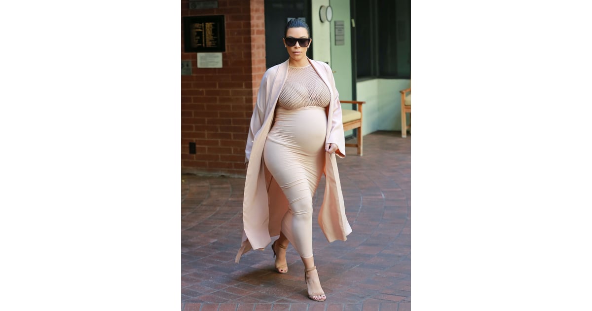 Kim Stuck To Her Signature Neutrals In A High Waisted Body Con Skirt