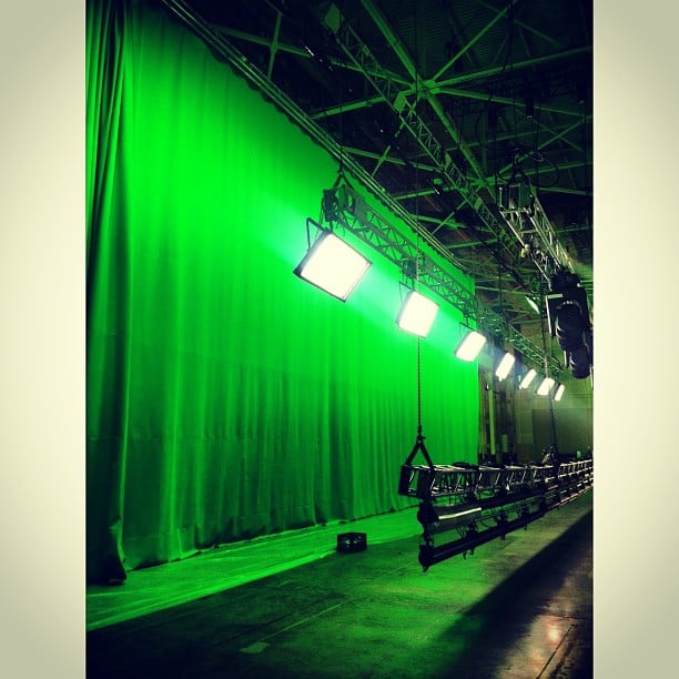 Ansel Elgort shared this picture of the elaborate green-screen set.
Source: Instagram user anselelgort