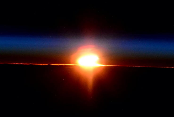 "Eclipse at 'first light.' You can barely see the corner of the sun that is hiding," tweeted US astronaut Terry W. Virts about his view of the eclipse.