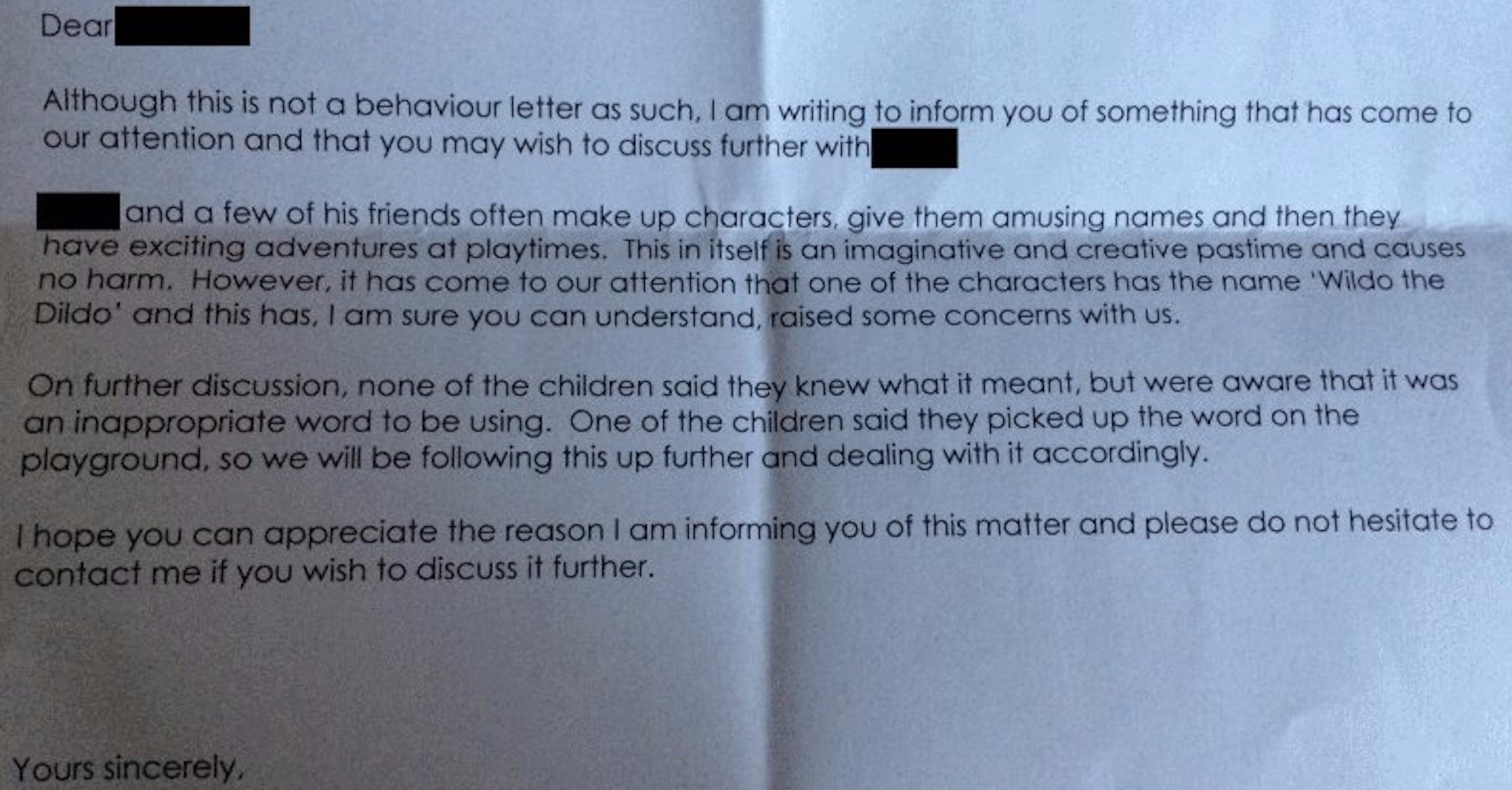 School Note About Kid's Inappropriate Imaginary Friend Name | PS Family