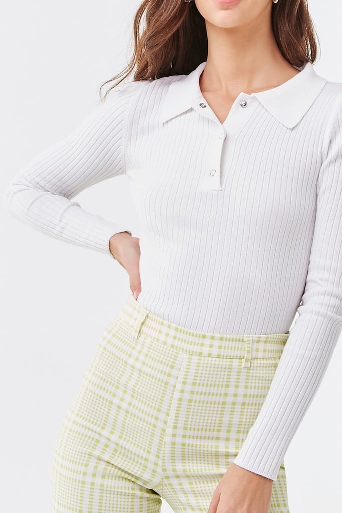 Forever 21 Ribbed Long Sleeve Polo Shirt Summer Fashion Trends 2020
