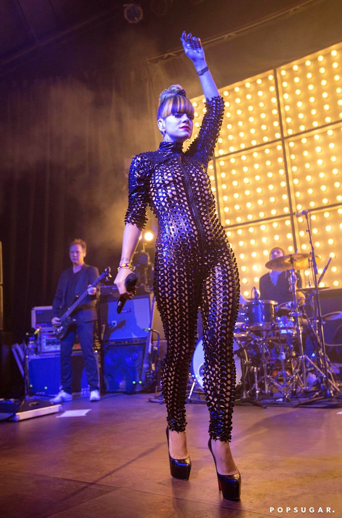 Lily Allen performed in a shocking outfit in Hamburg, Germany, on Monday.