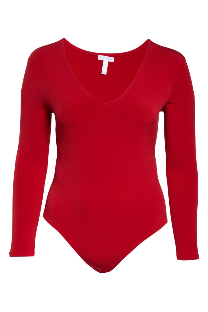 Plus V Neck Long Sleeve Bodysuits