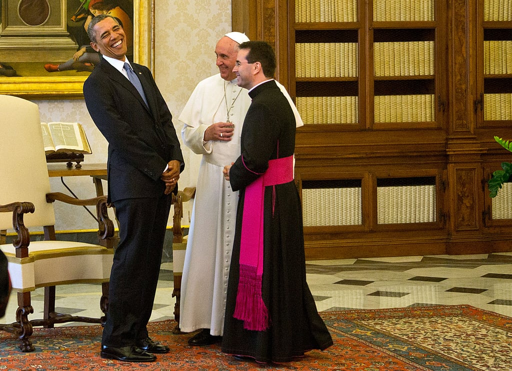 President Barack Obama met for the first time with Pope Francis, enjoying a good laugh at the Vatican.