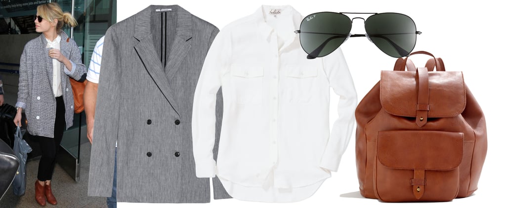 Emma Stone Airport Outfit With Madewell Leather Backpack