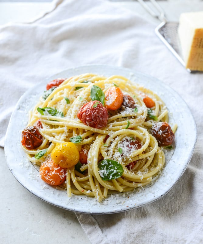 Roasted Garlic Butter Bucatini With Burst Cherry Tomatoes