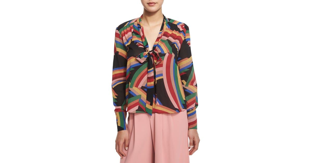 Alice + Olivia Aisha Printed Tie-Neck Blouse ($295) | Pussy Bow Blouses ...
