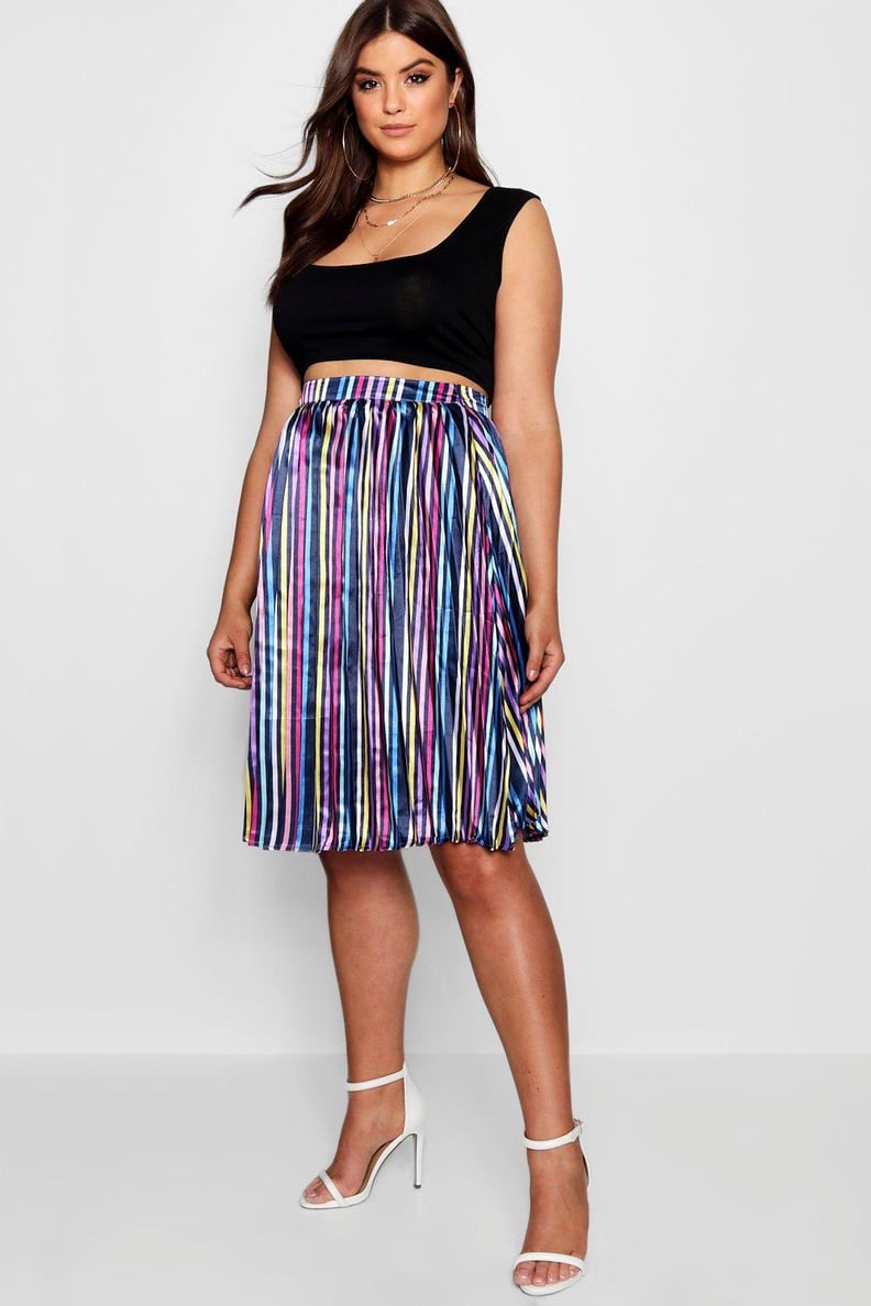 Boohoo Louise Stripe Pleated Midi Skirt