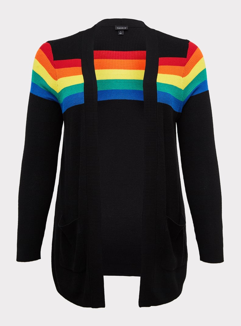 Torrid Black Rainbow Stripe Open-Front Cardigan