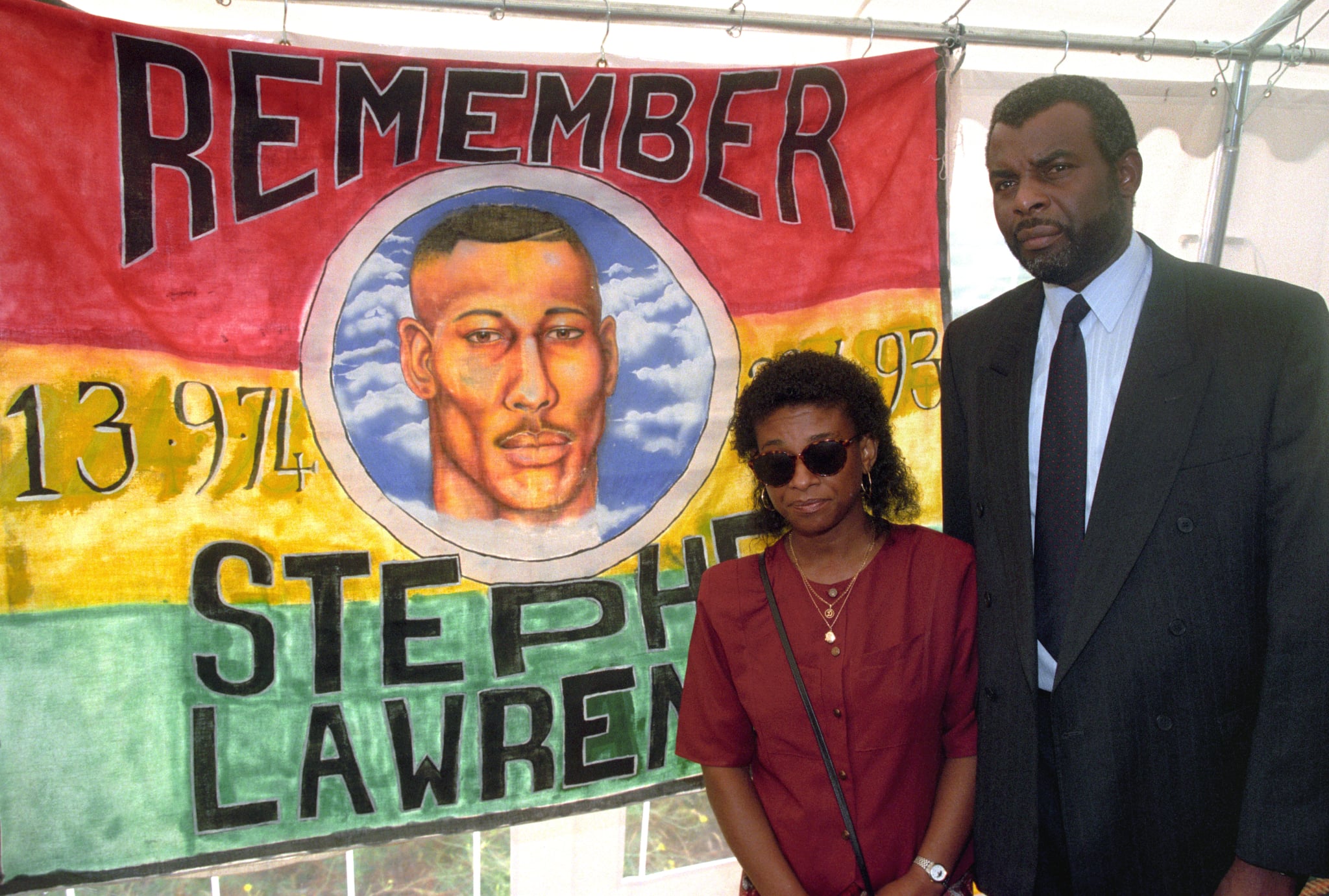 Doreen and Neville Lawrence outside Belmarsh Magistrates' Court, south London, for the first day of the family's private prosecution accusing four men of the race killing of their son.   (Photo by Stefan Rousseau - PA Images/PA Images via Getty Images)