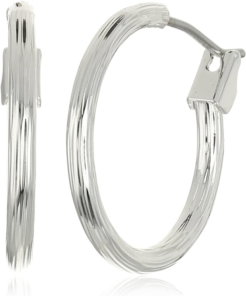 Thick Hoop Earrings: Napier Classics Silver-Tone Small Textured Hoop Earrings