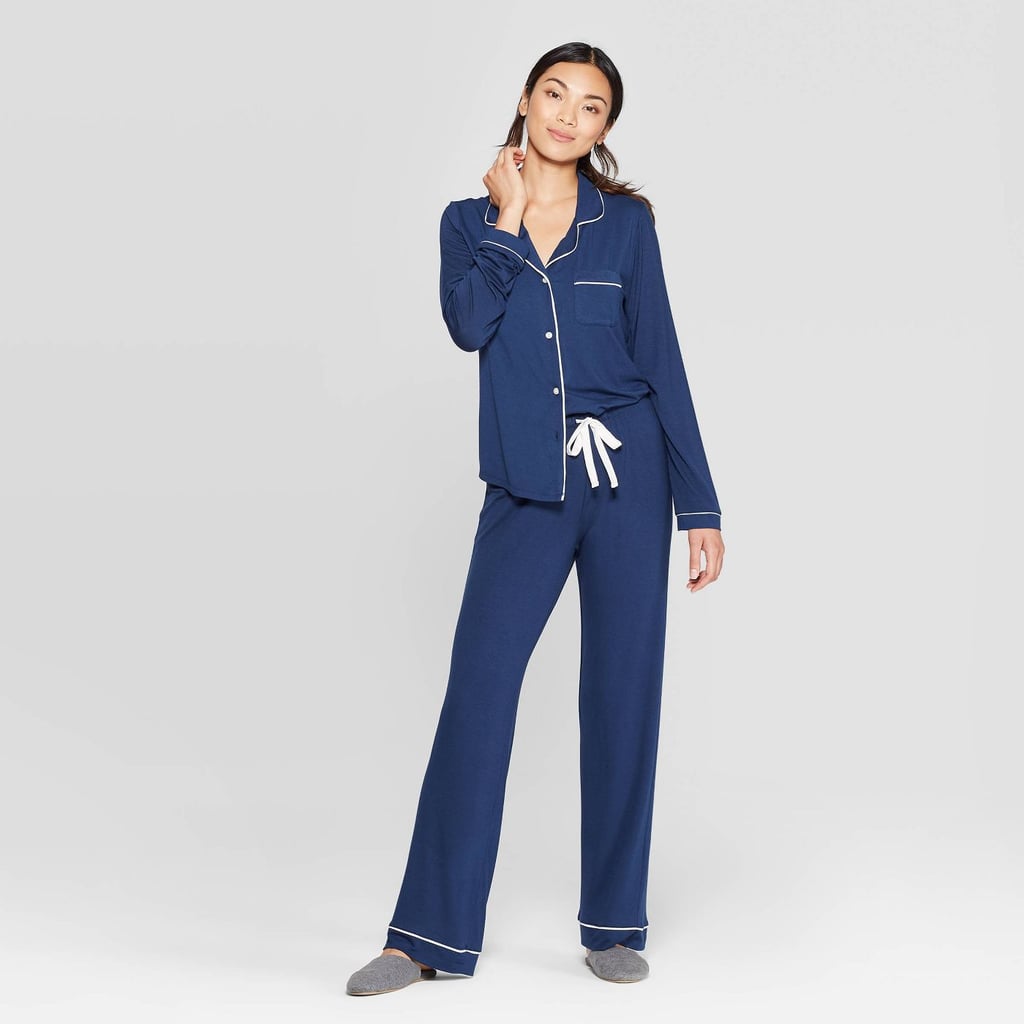 Stars Above Women's Beautifully Soft Notch Collar Top and Pants Pajama Set in Navy
