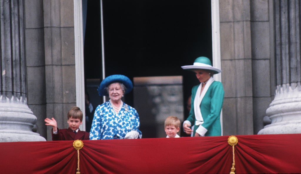 Pictured: Prince William, Queen Elizabeth, the Queen Mother, Prince Harry, Princess Diana.