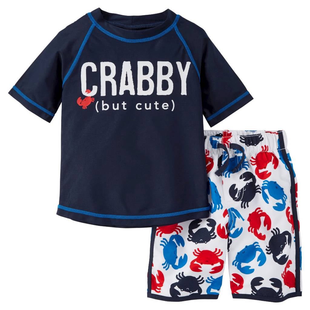 Sharks/Crabs/Dinosaurs Infant/Toddlers Rash Guard UPF 50+ and Swimsuit Trunk 2-Piece Set Wippette Boys Swimwear 