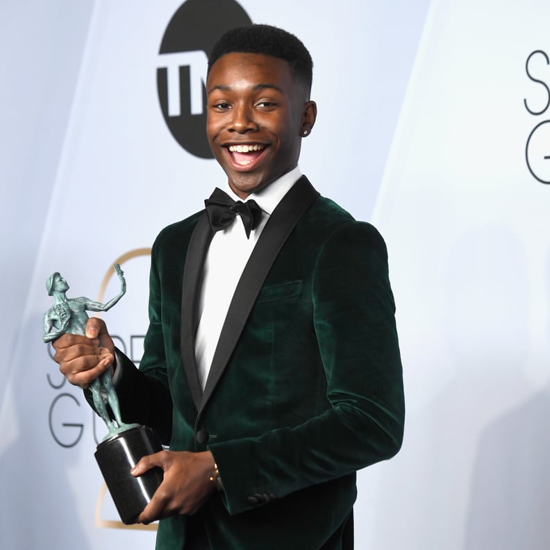 LOS ANGELES, CA - JANUARY 27:  Niles Fitch, winner of Outstanding Performance by an Ensemble in a Drama Series for 'This Is Us,' poses in the press room during the 25th Annual Screen Actors Guild Awards at The Shrine Auditorium on January 27, 2019 in Los 