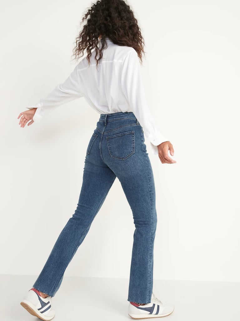 Old Navy Extra High-Waisted Button-Fly Kicker Boot-Cut Ripped Cut-Off Jeans