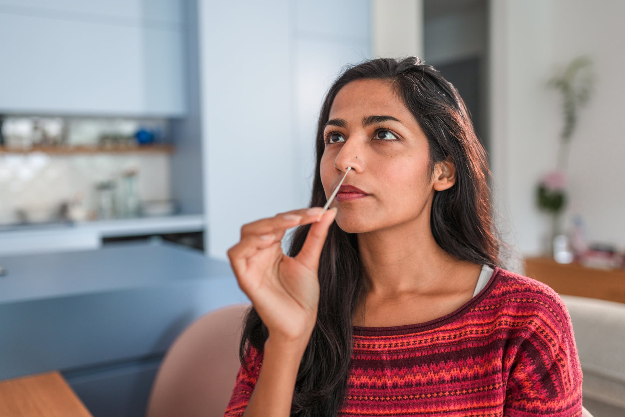 Close Up Of A Indian Young Woman Taking Rapid Covid Test