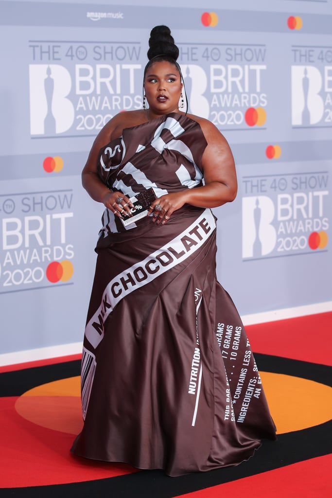Lizzo's Moschino Hershey's Chocolate Dress on the Red Carpet