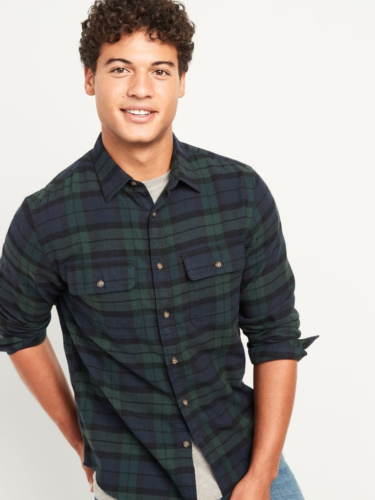 Regular-Fit Built-In Flex Patterned Flannel Shirt